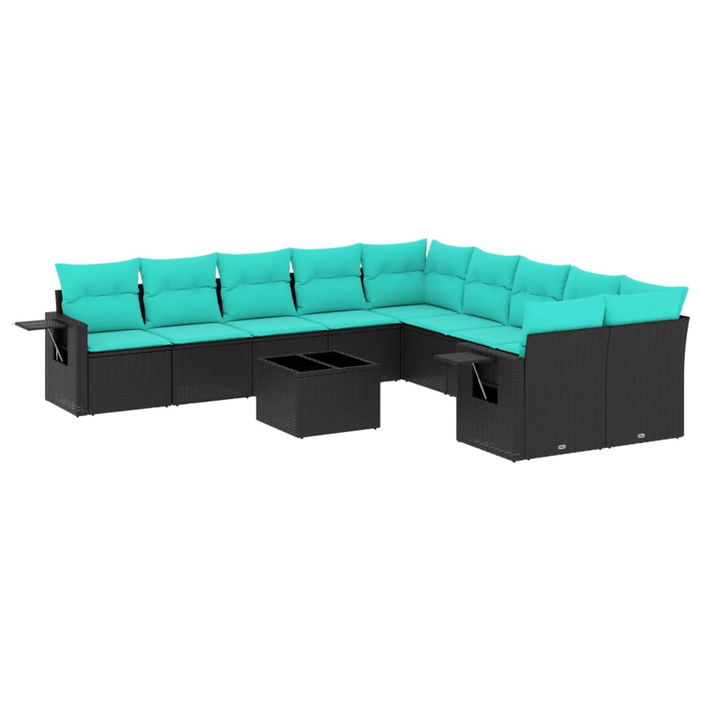 Thumbnail - vidaXL 11-teiliges Gartensofa-Set mit Kissen, schwarzes Polyrattan
