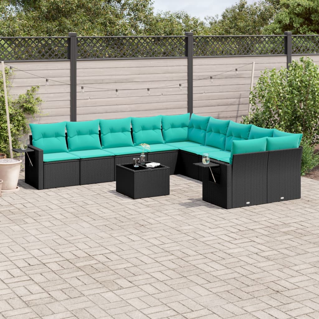 Thumbnail - vidaXL 11-teiliges Gartensofa-Set mit Kissen, schwarzes Polyrattan