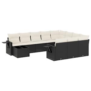 vidaXL 11-osaline aiadiivani komplekt patjadega, must, pol&uuml;rotang