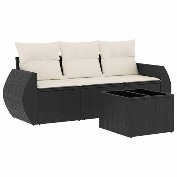 vidaXL 4-osaline aiadiivani komplekt patjadega, must, pol&uuml;rotang