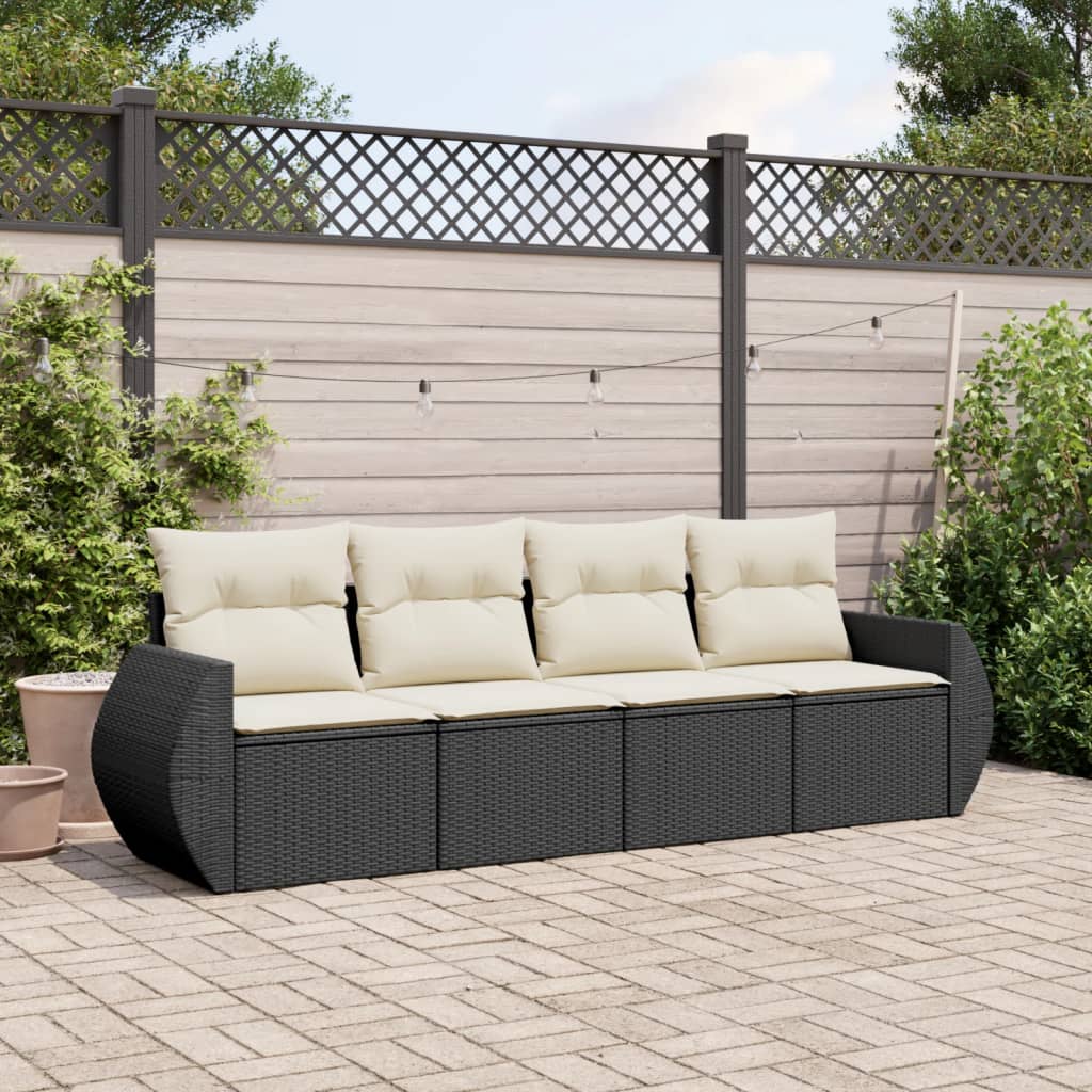 vidaXL 4-tlg. Garten-Sofagarnitur mit Kissen Schwarz Poly Rattan