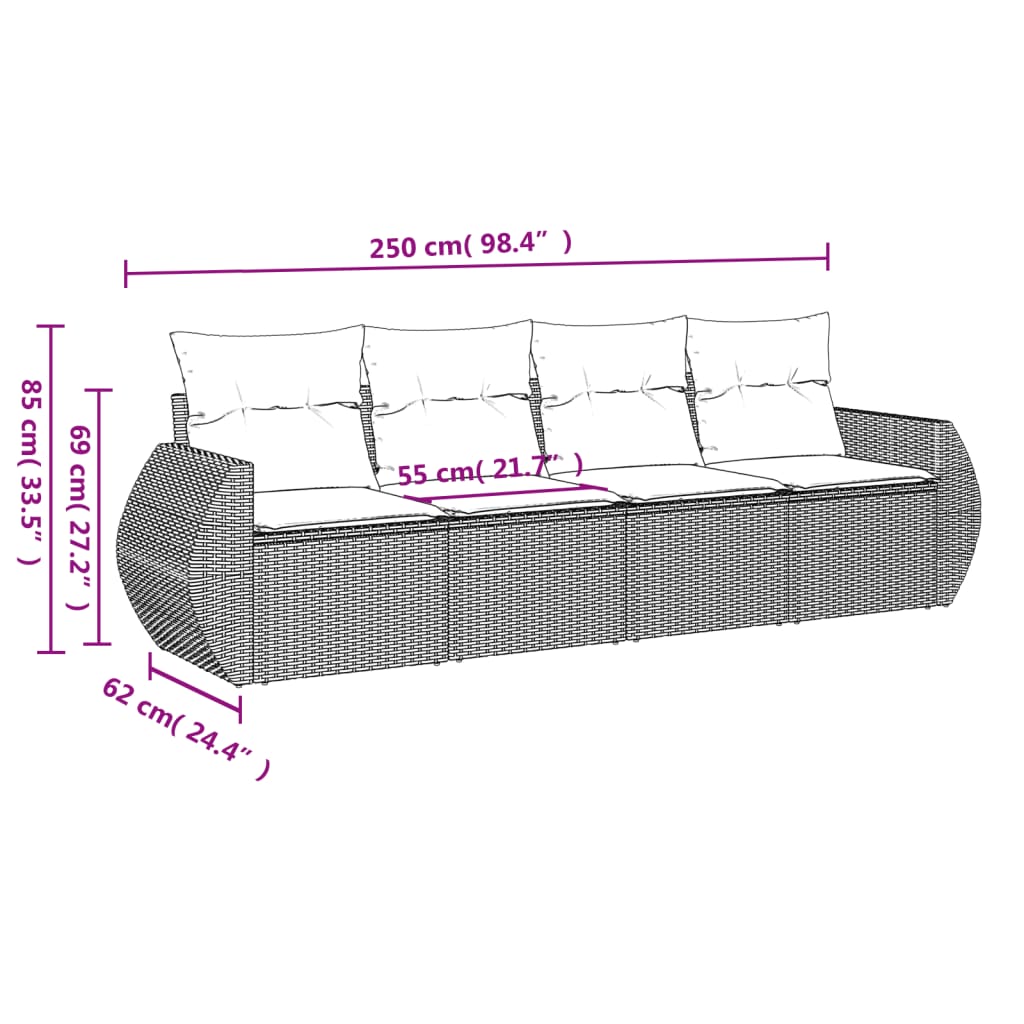 vidaXL 4-delige Loungeset met kussens poly rattan lichtgrijs afbeelding