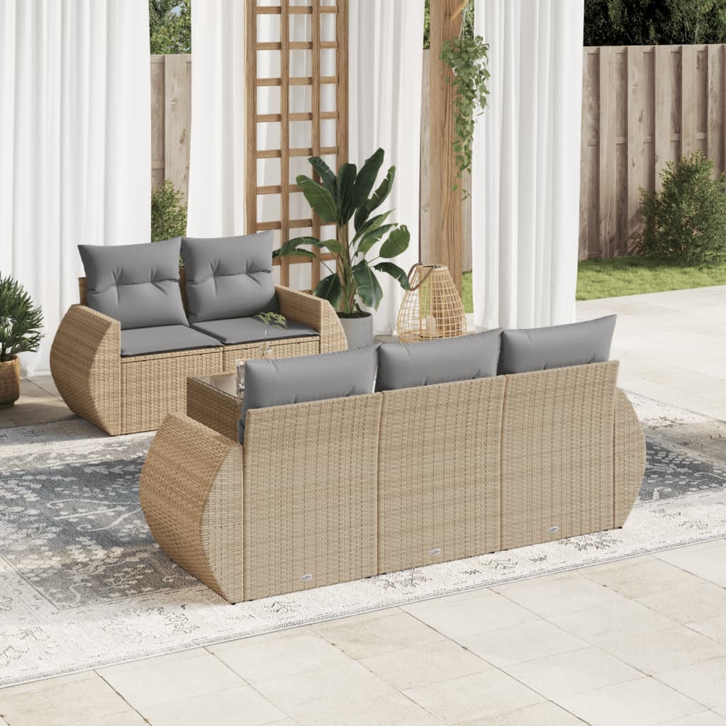 vidaXL 6-tlg. Garten-Sofagarnitur mit Kissen Beige Poly Rattan