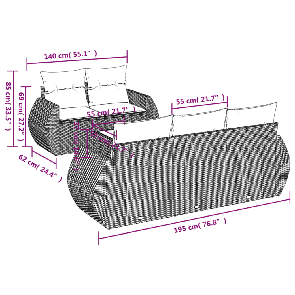 Set mobilier grădină cu perne, 6 piese, gri, poliratan 3221099 - imagine 3
