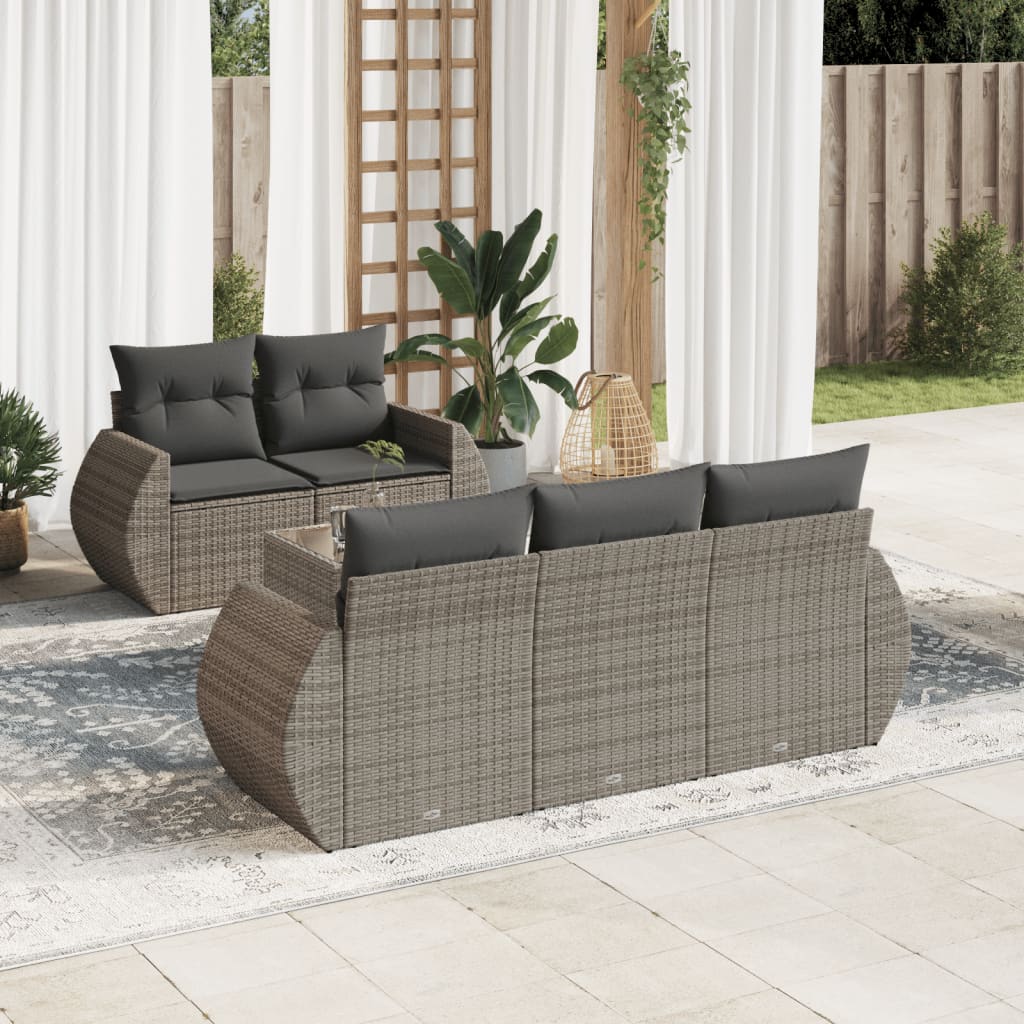 vidaXL 6-tlg. Garten-Sofagarnitur mit Kissen Grau Poly Rattan