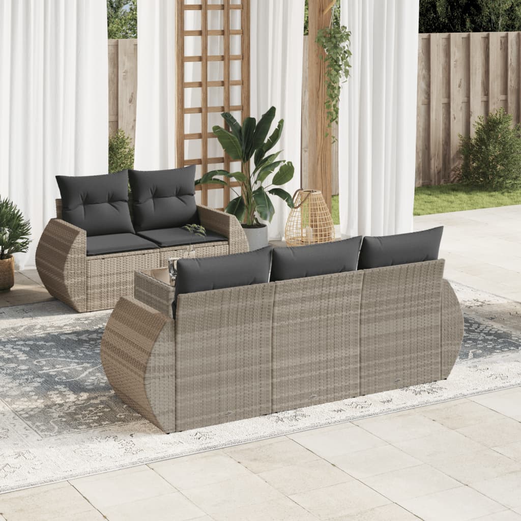 vidaXL 6-tlg. Garten-Sofagarnitur mit Kissen Hellgrau Poly Rattan