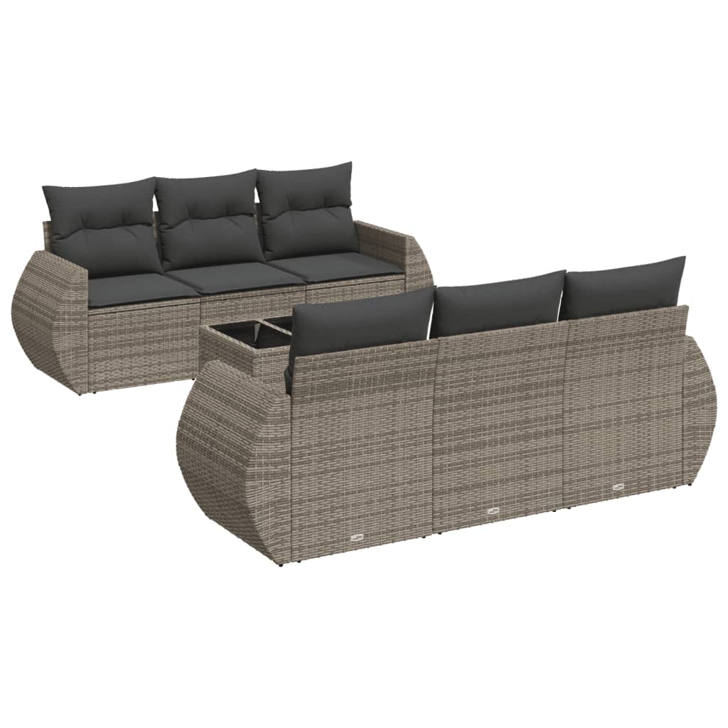 Thumbnail - vidaXL 7-tlg. Garten-Sofagarnitur mit Kissen Grau Poly Rattan