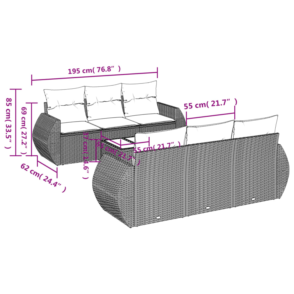Set canapele de grădină, 7 piese, cu perne, gri, poliratan 3221109 - imagine 3