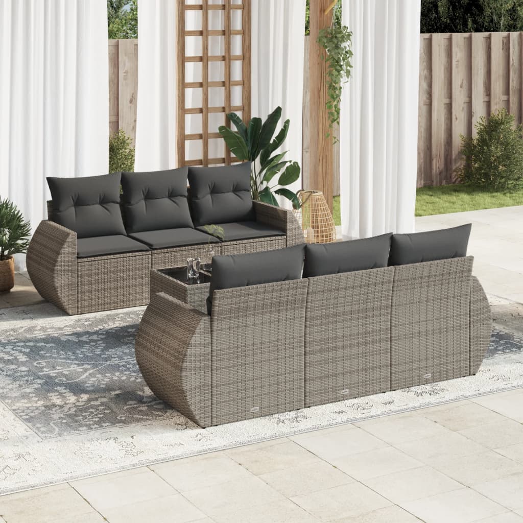 vidaXL 7-tlg. Garten-Sofagarnitur mit Kissen Grau Poly Rattan