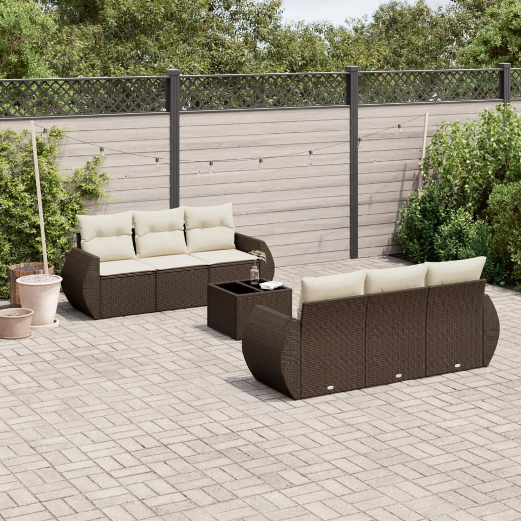 vidaXL 7-tlg. Garten-Sofagarnitur mit Kissen Braun Poly Rattan