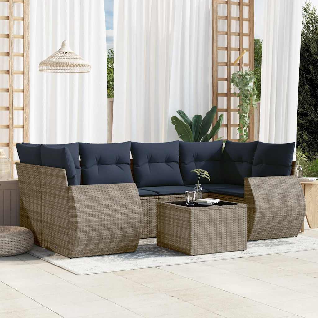 vidaXL 7-teiliges Gartensofa-Set mit Kissen, grau, Polyrattan