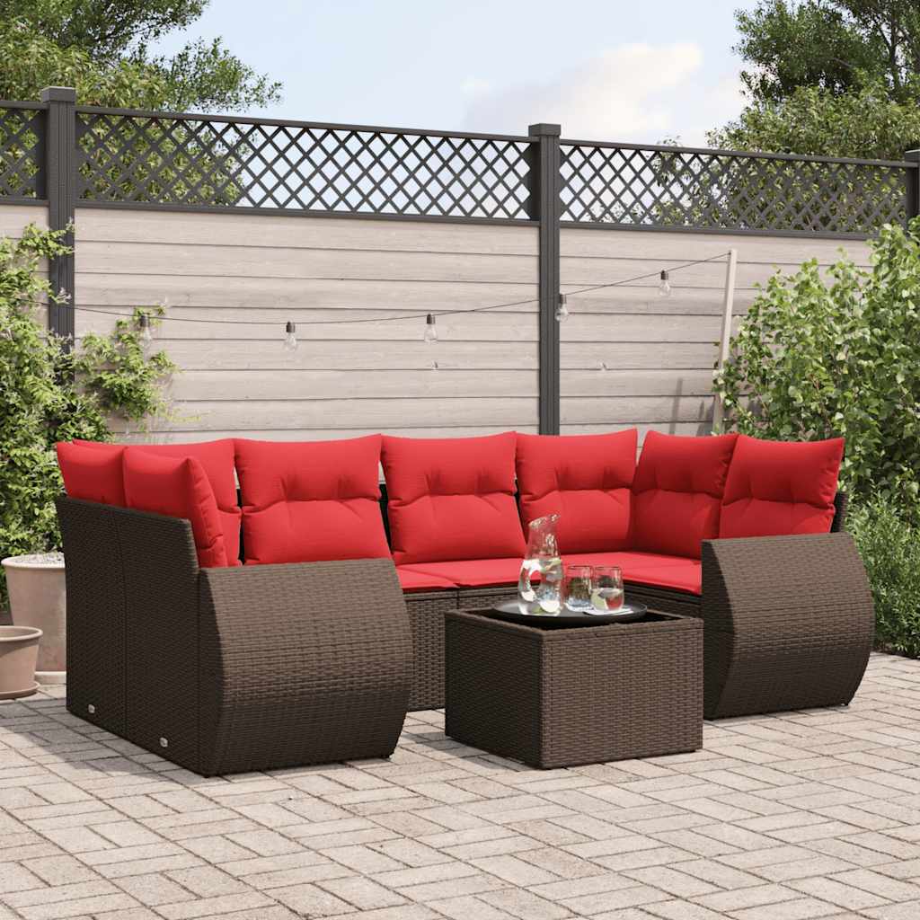 vidaXL 7-teiliges Gartensofa-Set mit Kissen, braun, Polyrattan