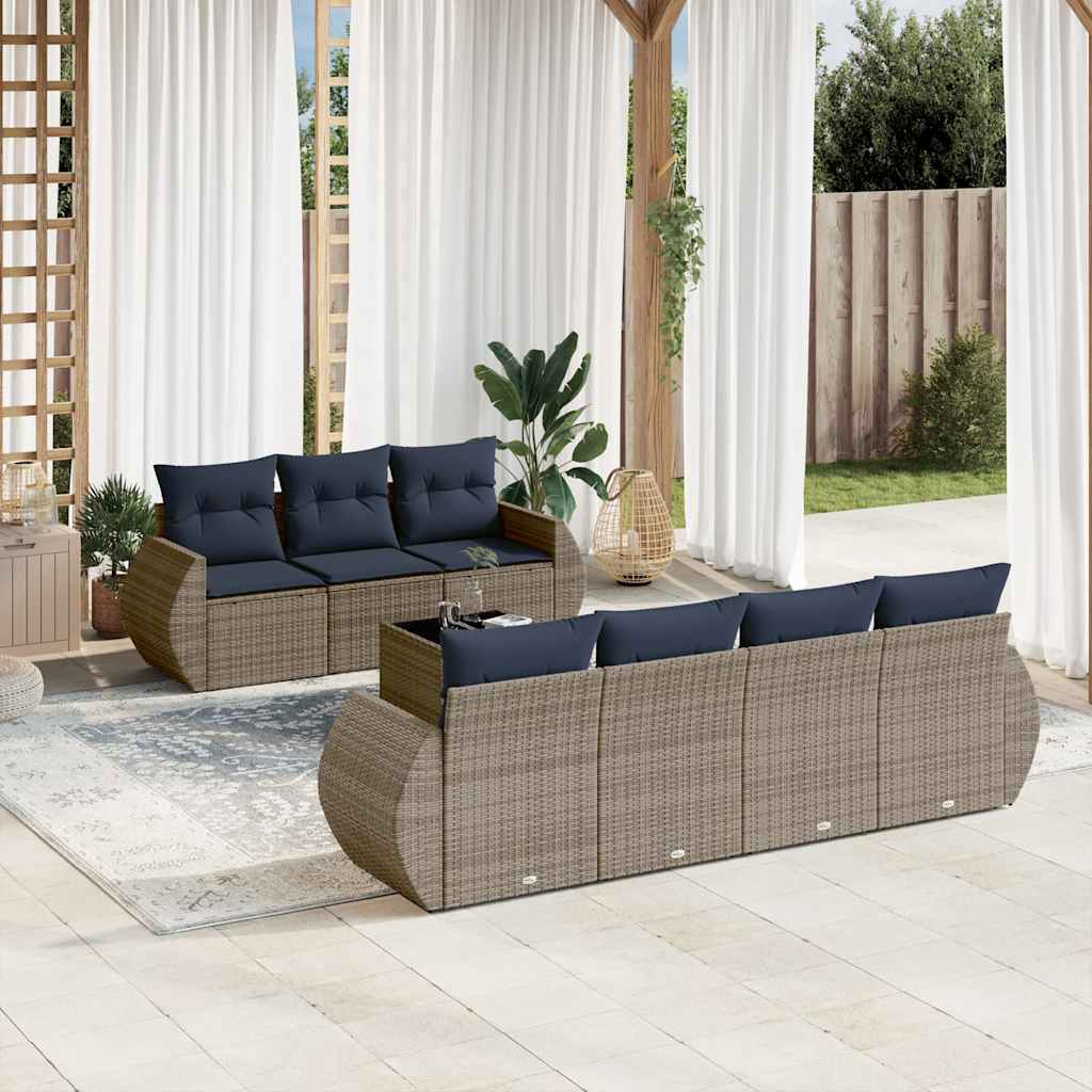 vidaXL 8-teiliges Gartensofa-Set mit Kissen, grau, Polyrattan