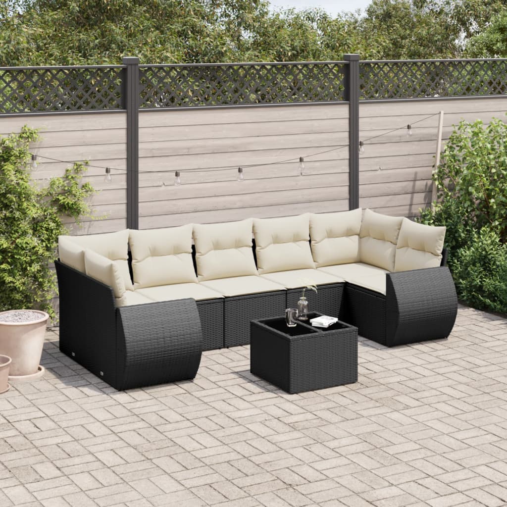 vidaXL 8-tlg. Garten-Sofagarnitur mit Kissen Schwarz Poly Rattan