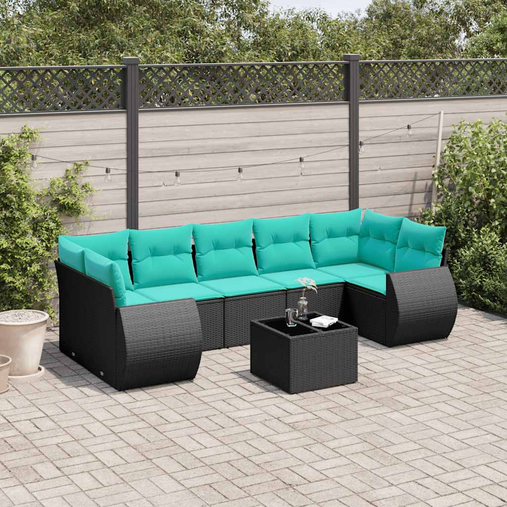 8 Piece Patio Sofa Set with Cushions Black Poly Rattan