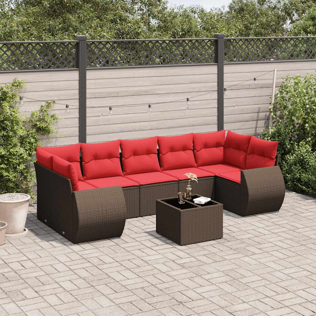 8 Piece Patio Sofa Set with Cushions Brown Poly Rattan