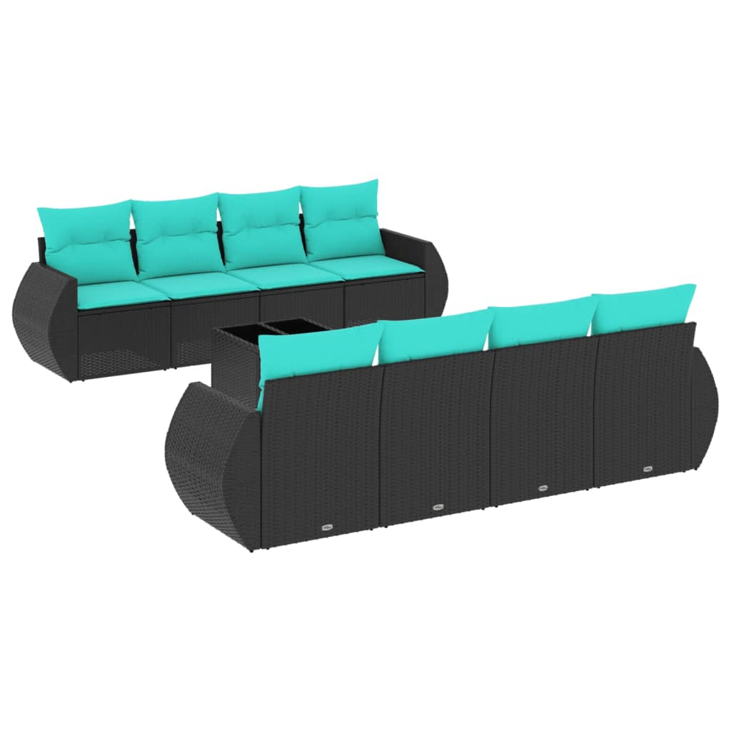 Thumbnail - vidaXL 9-teiliges Gartensofa-Set mit Kissen, schwarzes Polyrattan