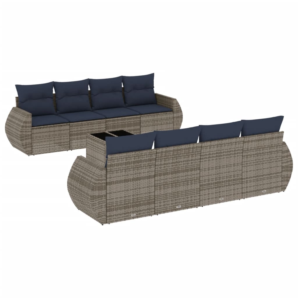 Thumbnail - vidaXL 9-teiliges Gartensofa-Set mit Kissen, grau, Polyrattan