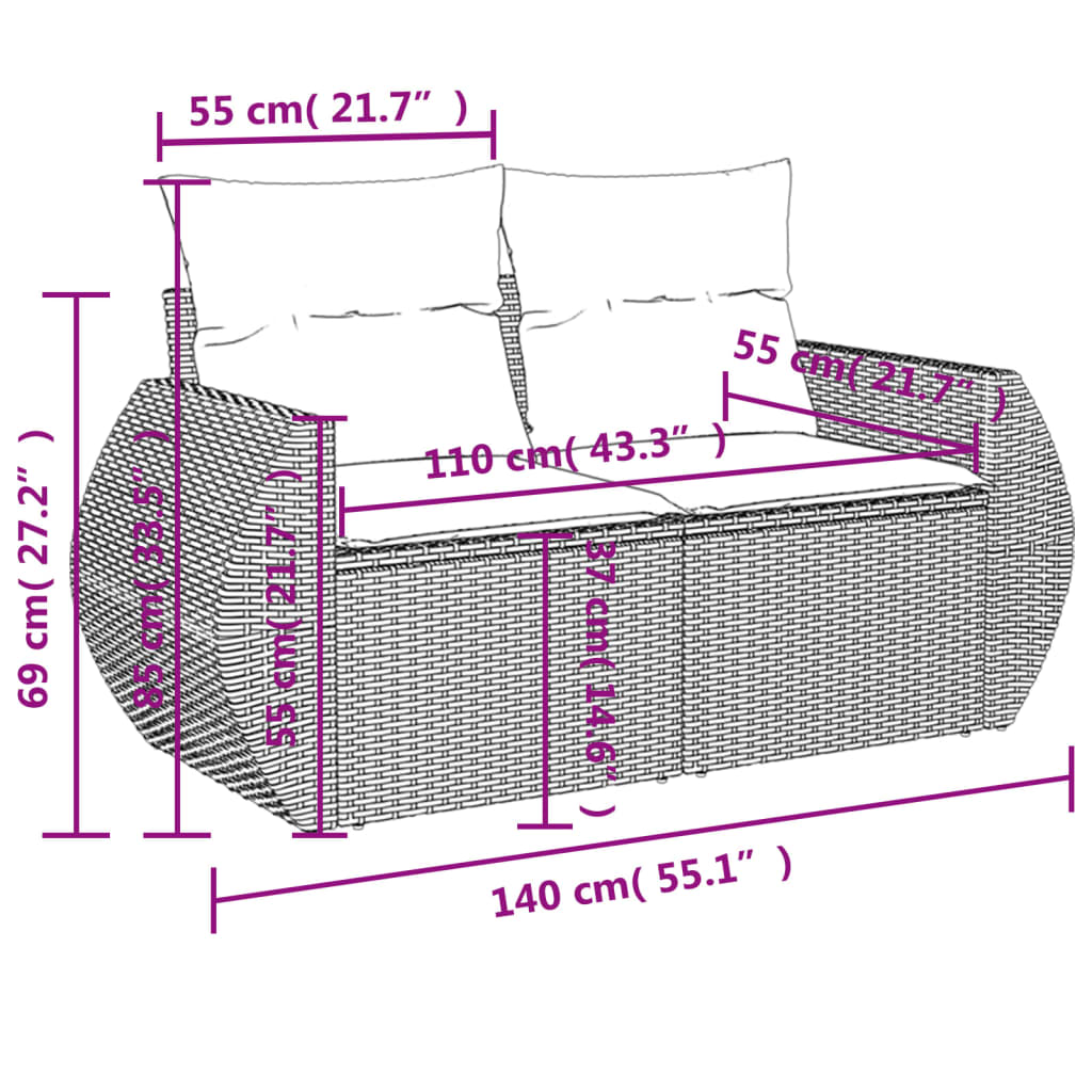 Zestaw wypoczynkowy rattanowy 8+2+1 beżowy 62x62x69cm