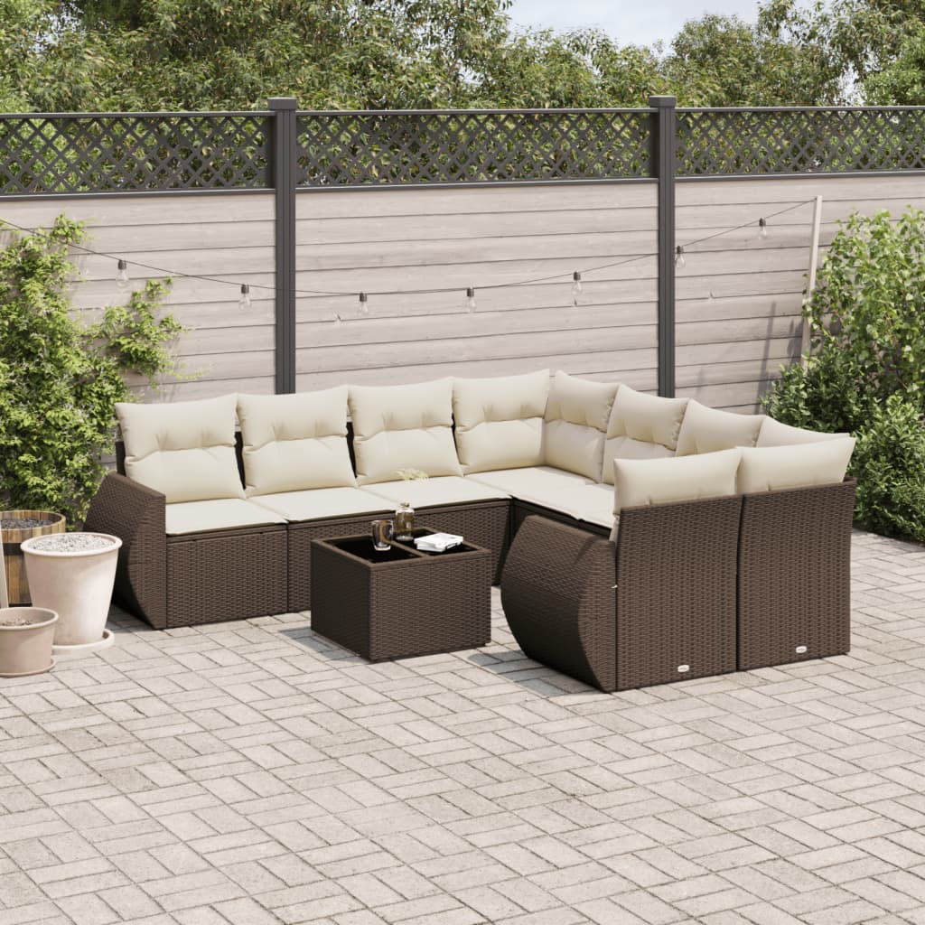 vidaXL 9-tlg. Garten-Sofagarnitur mit Kissen Braun Poly Rattan