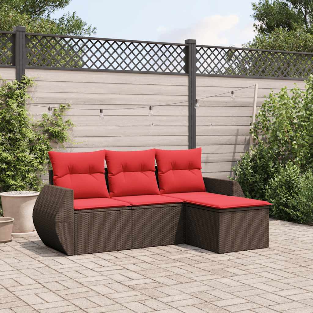 vidaXL 4-teiliges Gartensofa-Set mit Kissen, braun, Polyrattan
