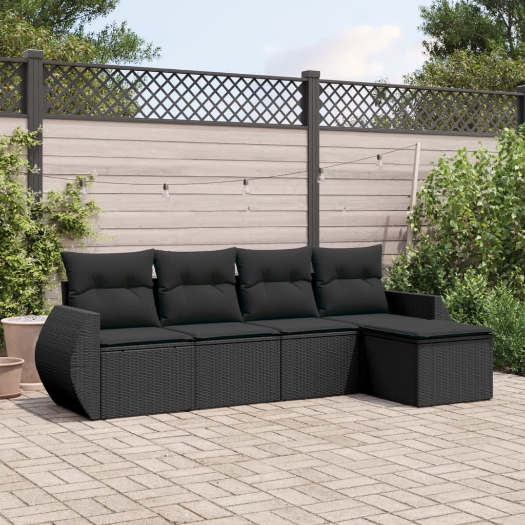 vidaXL 5-tlg. Garten-Sofagarnitur mit Kissen Schwarz Poly Rattan