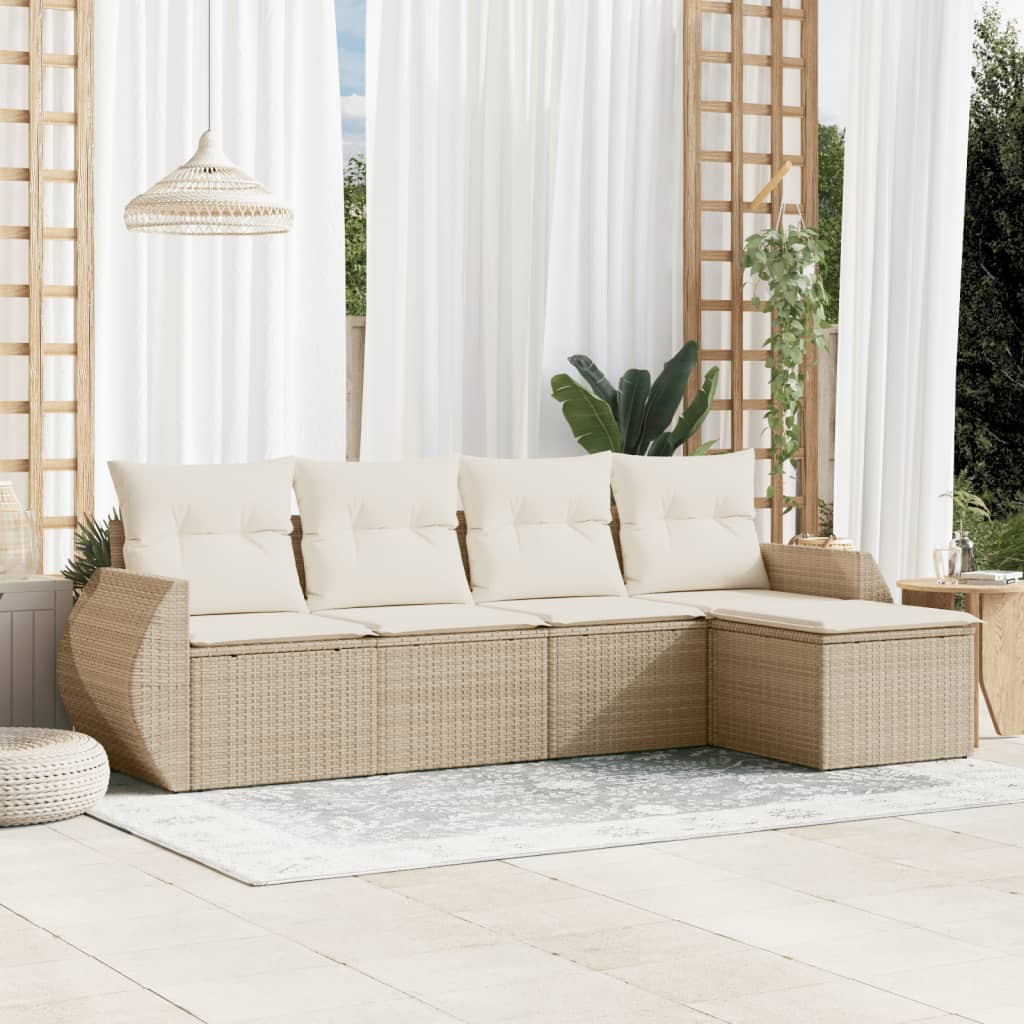 vidaXL 5-tlg. Garten-Sofagarnitur mit Kissen Beige Poly Rattan