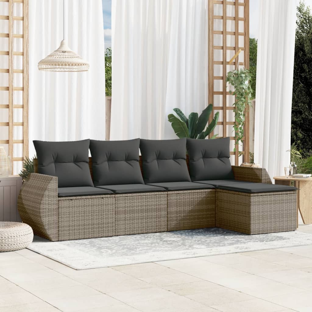 vidaXL 5-tlg. Garten-Sofagarnitur mit Kissen Grau Poly Rattan