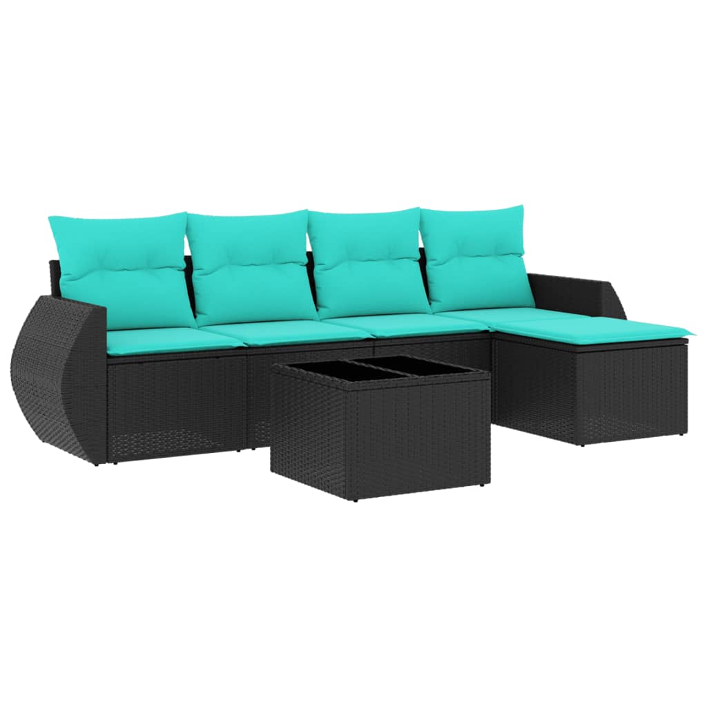 Thumbnail - vidaXL 6-teiliges Gartensofa-Set mit Kissen, schwarzes Polyrattan