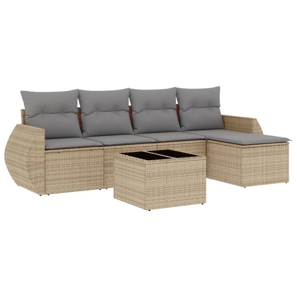 Thumbnail - vidaXL 6-tlg. Garten-Sofagarnitur mit Kissen Beige Poly Rattan