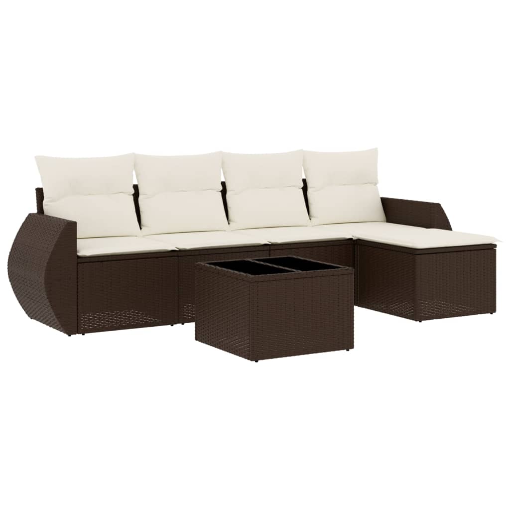 Thumbnail - vidaXL 6-tlg. Garten-Sofagarnitur mit Kissen Braun Poly Rattan