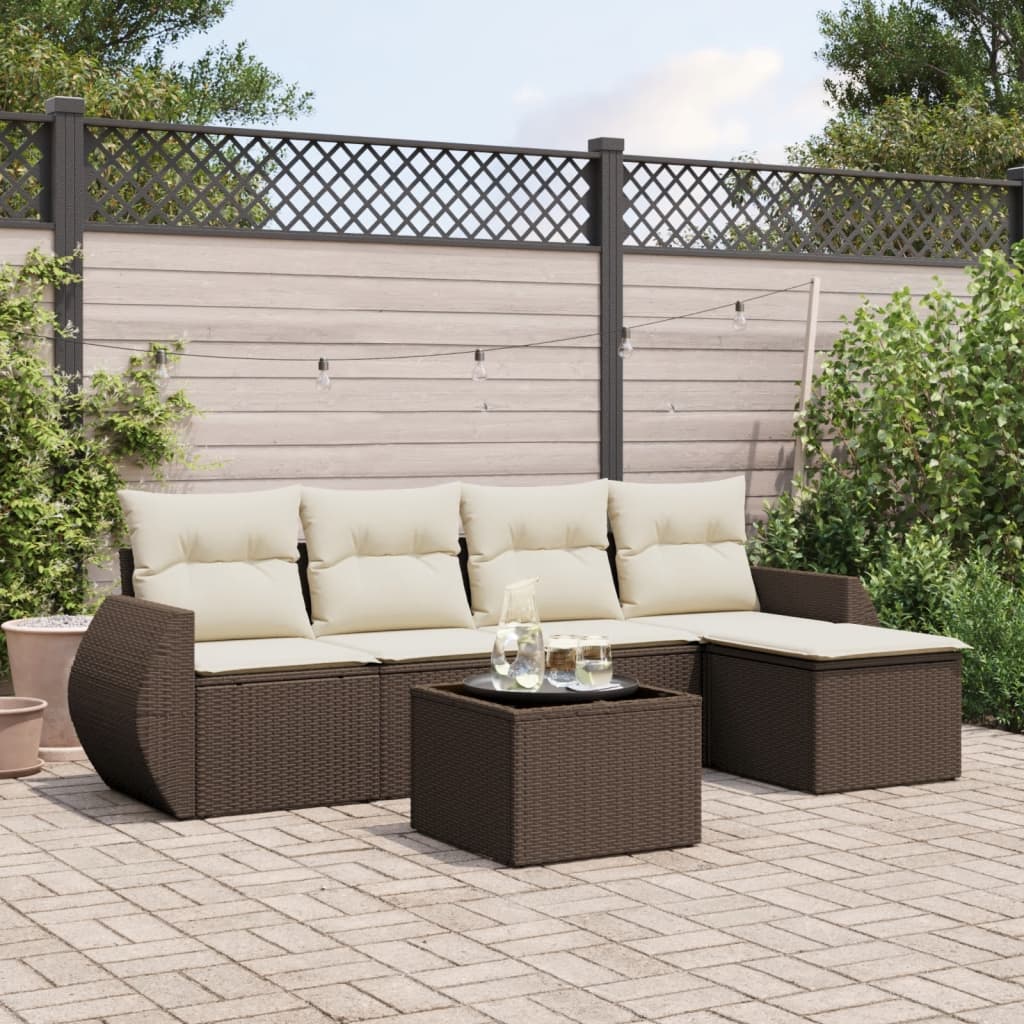 vidaXL 6-tlg. Garten-Sofagarnitur mit Kissen Braun Poly Rattan