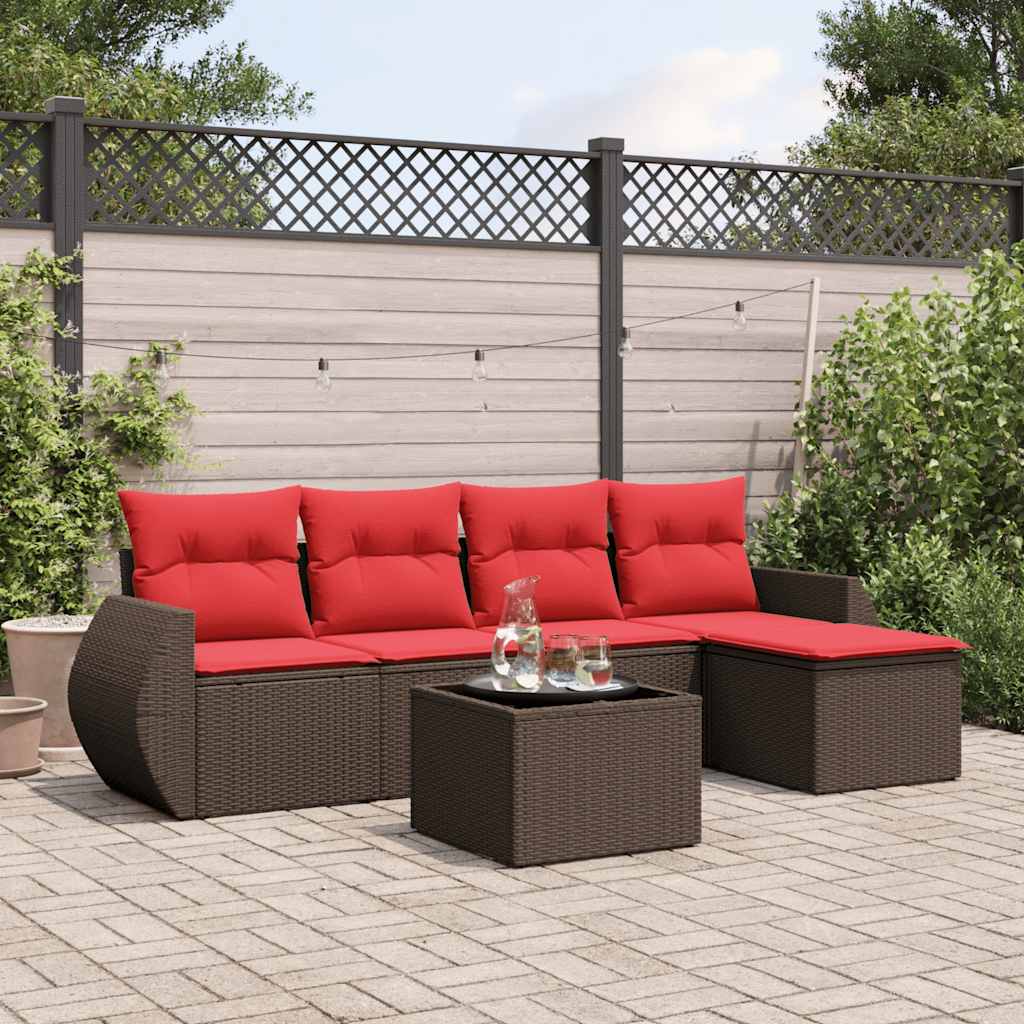 vidaXL 6-teiliges Gartensofa-Set mit Kissen, braun, Polyrattan
