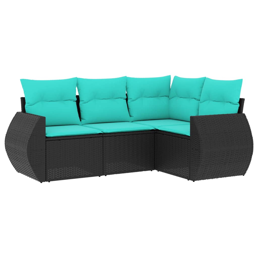 Thumbnail - vidaXL 4-teiliges Gartensofa-Set mit Kissen, schwarzes Polyrattan