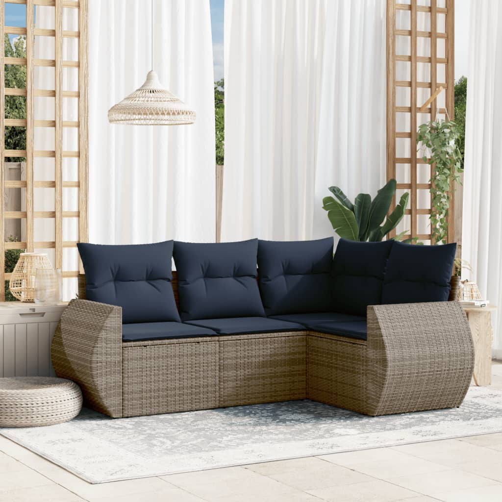 Thumbnail - vidaXL 4-teiliges Gartensofa-Set mit Kissen, grau, Polyrattan