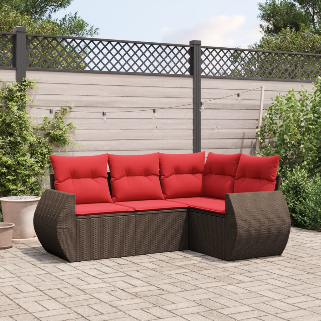 vidaXL 4-teiliges Gartensofa-Set mit Kissen, braun, Polyrattan