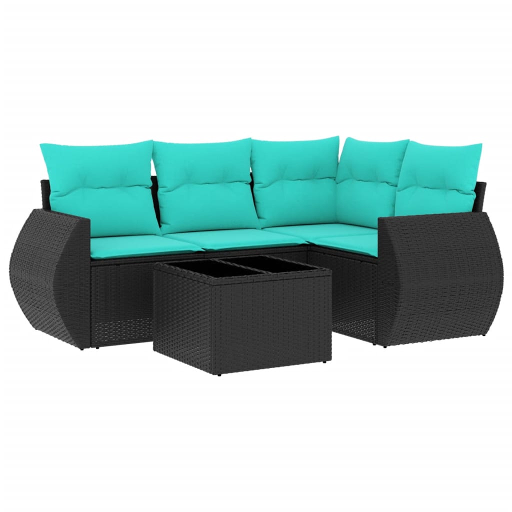 Thumbnail - vidaXL 5-teiliges Gartensofa-Set mit Kissen, schwarzes Polyrattan