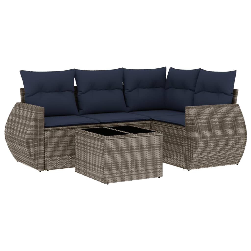 Thumbnail - vidaXL 5-teiliges Gartensofa-Set mit Kissen, grau, Polyrattan