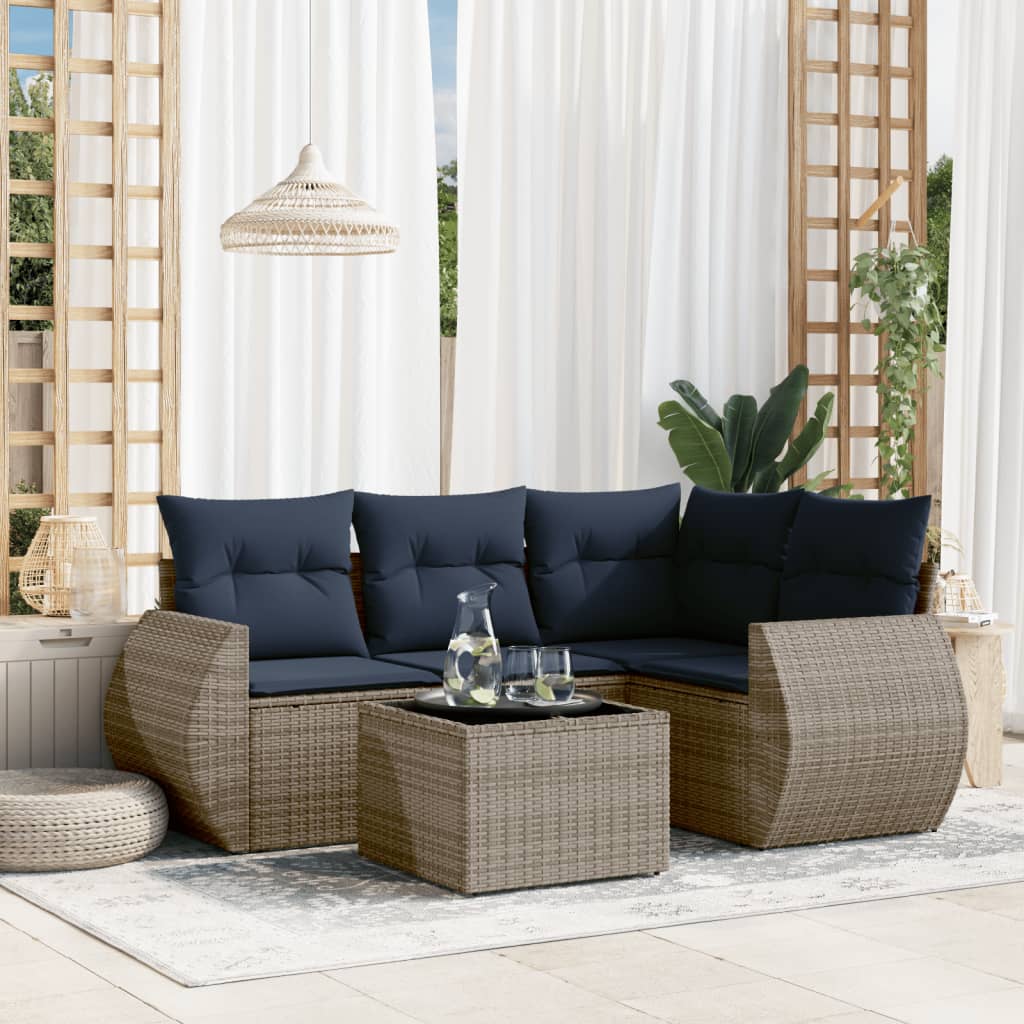 Thumbnail - vidaXL 5-teiliges Gartensofa-Set mit Kissen, grau, Polyrattan