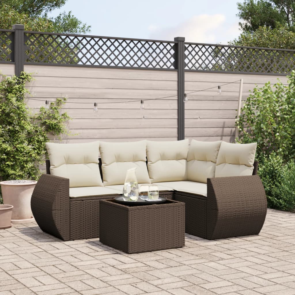 vidaXL 5-tlg. Garten-Sofagarnitur mit Kissen Braun Poly Rattan