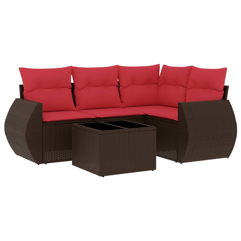 Thumbnail - vidaXL 5-teiliges Gartensofa-Set mit Kissen, braun, Polyrattan