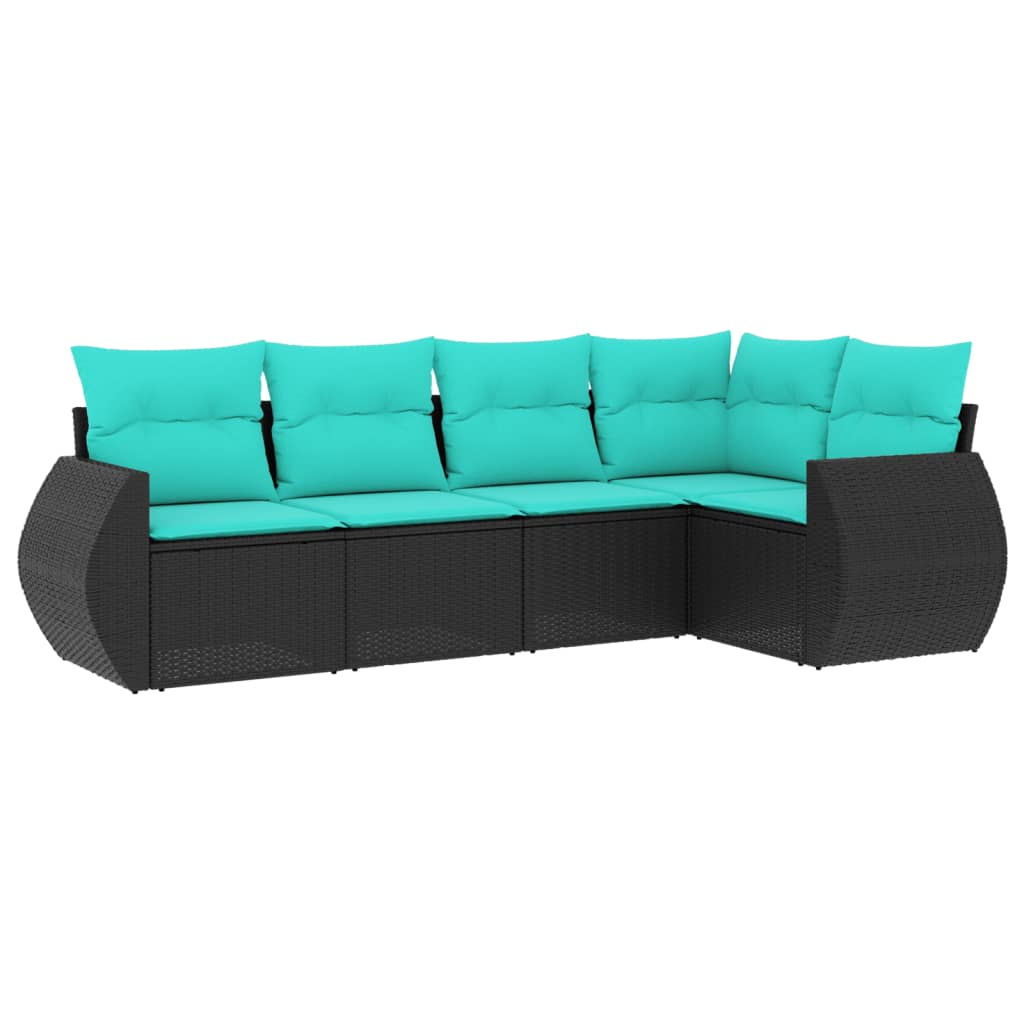 Thumbnail - vidaXL 5-teiliges Gartensofa-Set mit Kissen, schwarzes Polyrattan