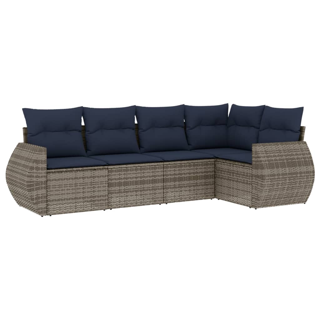 Thumbnail - vidaXL 5-teiliges Gartensofa-Set mit Kissen, grau, Polyrattan