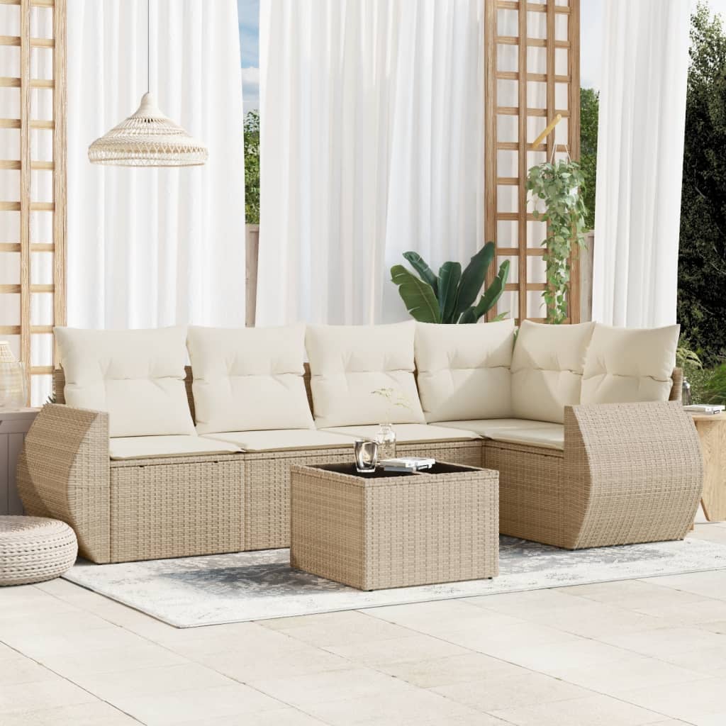 vidaXL 6-tlg. Garten-Sofagarnitur mit Kissen Beige Poly Rattan