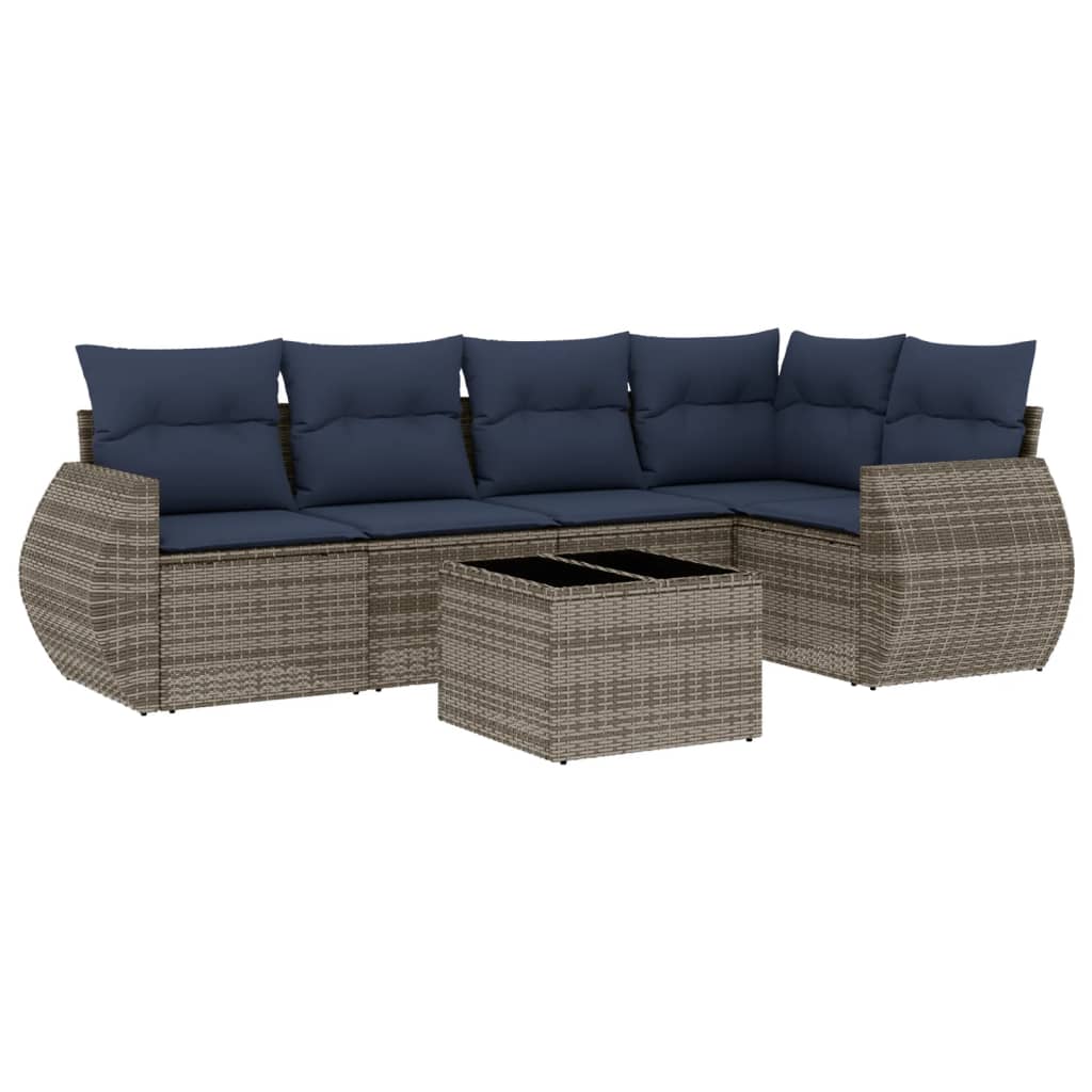 Thumbnail - vidaXL 6-teiliges Gartensofa-Set mit Kissen, grau, Polyrattan