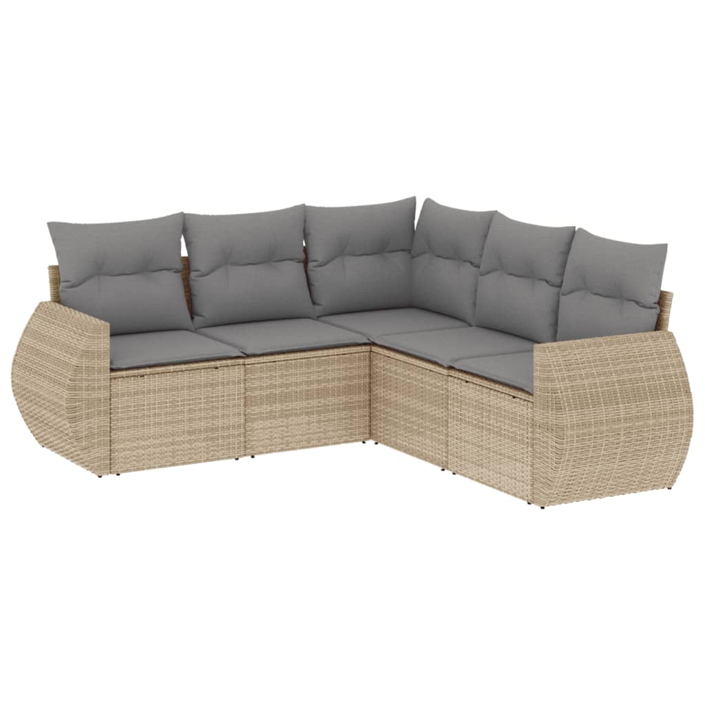 Thumbnail - vidaXL 5-tlg. Garten-Sofagarnitur mit Kissen Beige Poly Rattan