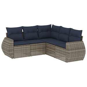5dílná zahradní sedací souprava s polštáři šedá polyratan - obrázek 2