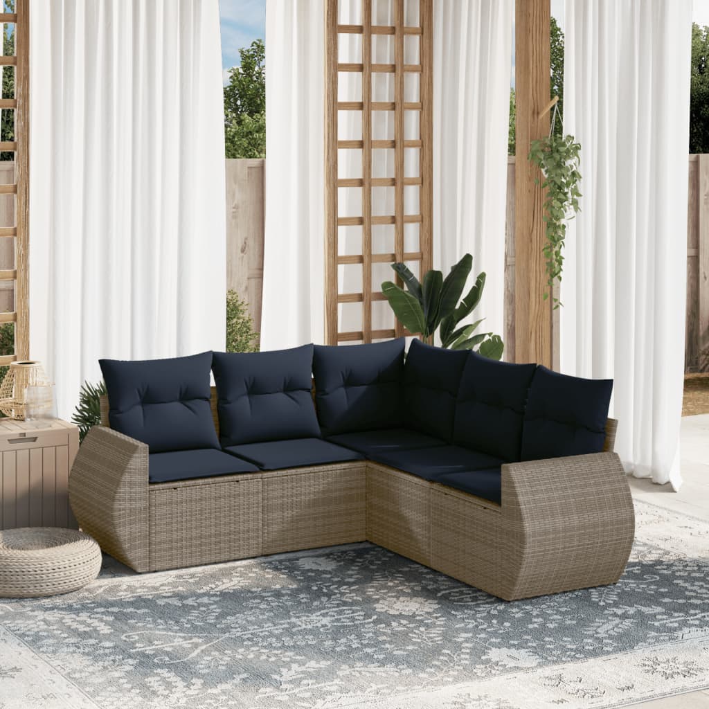 vidaXL 5-teiliges Gartensofa-Set mit Kissen, grau, Polyrattan