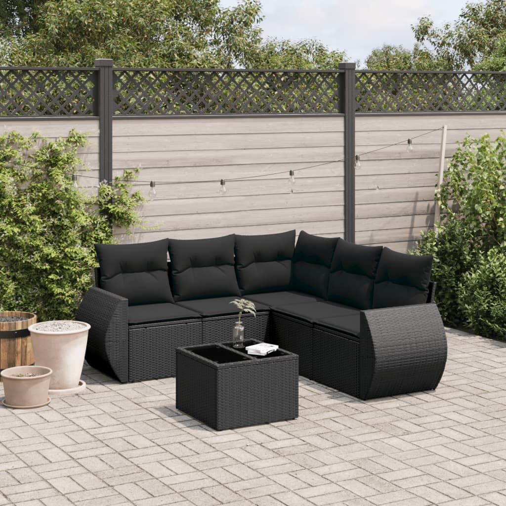 vidaXL 6-tlg. Garten-Sofagarnitur mit Kissen Schwarz Poly Rattan