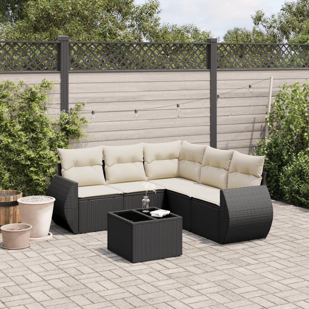 vidaXL 6-tlg. Garten-Sofagarnitur mit Kissen Schwarz Poly Rattan